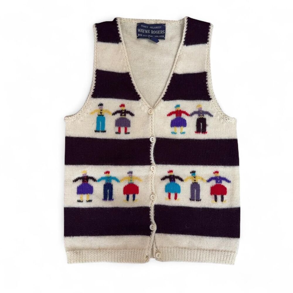 Vtg 70s kids Fancy Delancey Wayne Rogers Wool Sweater Vest size S (6/7)